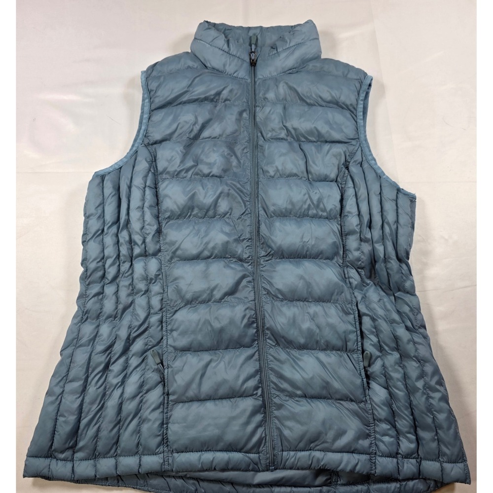 32 Degrees Heat Womens Puffer Vest Medium Slate Blue Full Zip Quilted Mock Neck